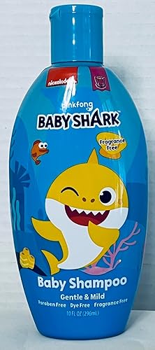 Carácter de dibujos animados de un tiburón bebé, champú suave para bebés, sin fragancia, sin parabenos, 10 onzas líquidas