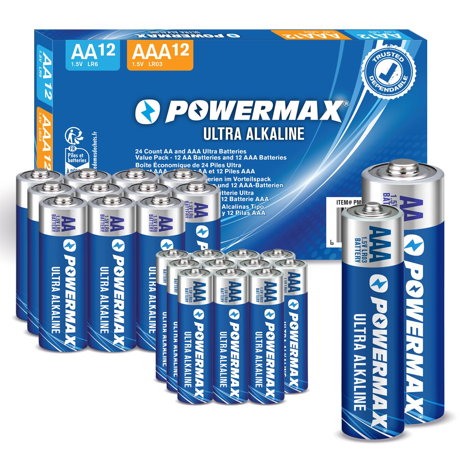 Powermax 24 x Alkaline Batteries (12 x AA x 12 x Triple AAA) Ultra Strong Batteries for Home and Office - 10 Year Life - Resealable Packaging-image-29
