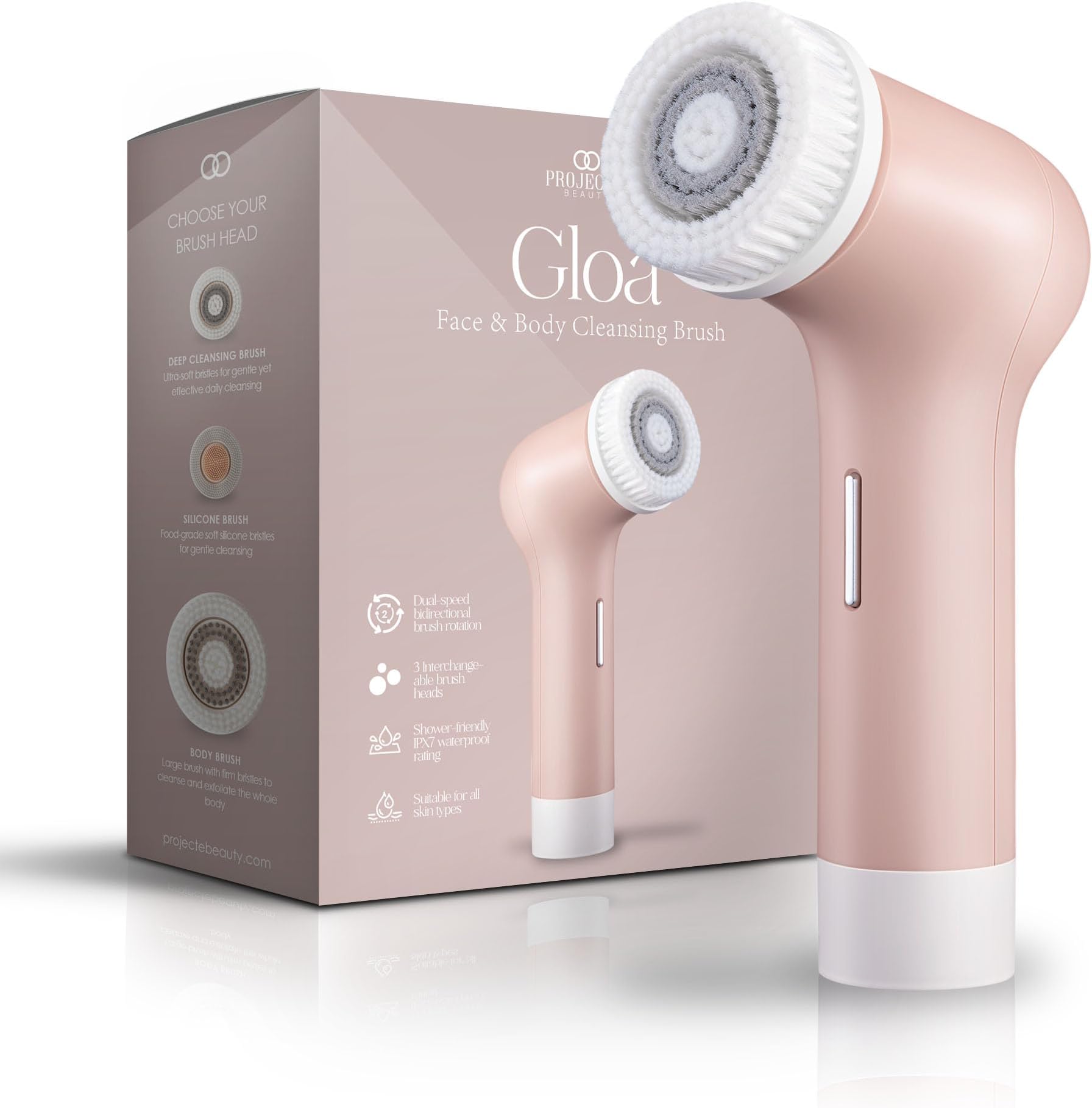 Gloa Face and Body Cleansing Brush | 3 Cleaning Brushes | Pore Cleaner | Scrub Brushes for Cleaning | Exfoliate for Face & Body | Brush Cleaner for Body | Waterproof Skin Care Kit