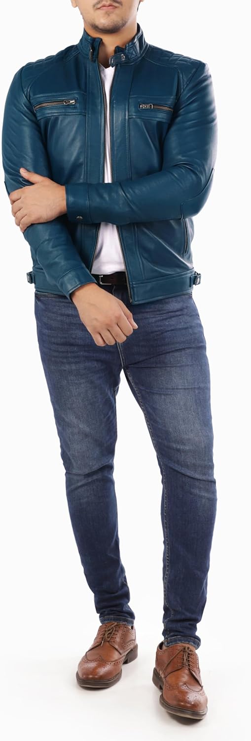 Jild Signature Diamond Style Lambskin Leather Jacket Men - Premium Leather Café Racer Vintage Look Motorcycle Jacket Men - Image 5