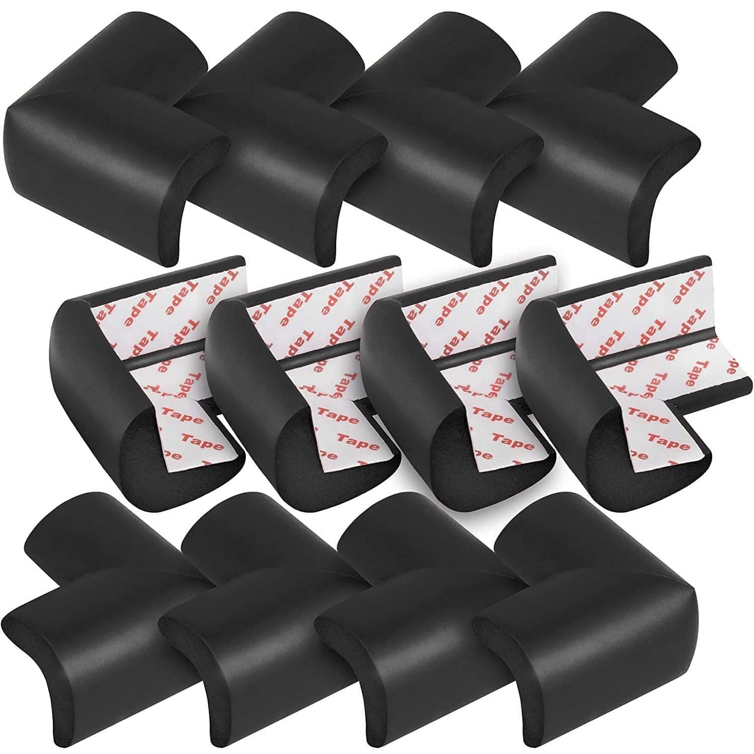 Seeway Corner Protector 12 Pack Baby Proofing Edge and Corner Guards Foam, Table Safety Bumpers, Pre-Taped Furniture Corner Cushion (Black)