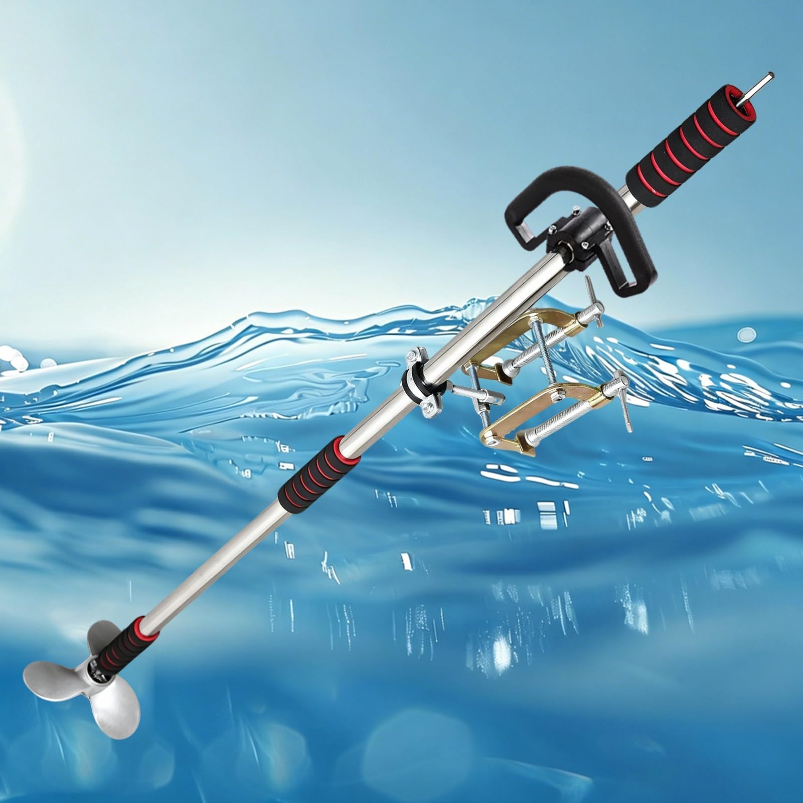 Gykozy Light Outboard Motor Manual Drill Powered Boat Propeller, Weight Dingy Emergency Hand Operated Trolling Motor, Aluminum Cordless Kayak Thruster Steering Kit