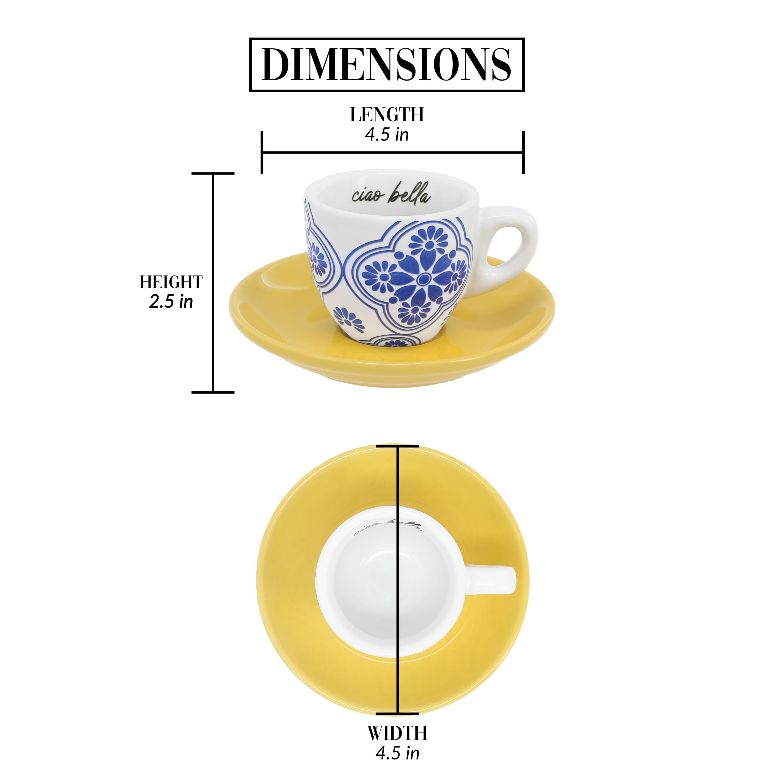 Pavilion Gift Company - Ciao Bella - 2.5 oz Stoneware Espresso Cup Saucer Mediterranean Summer Vibrant Drinkware