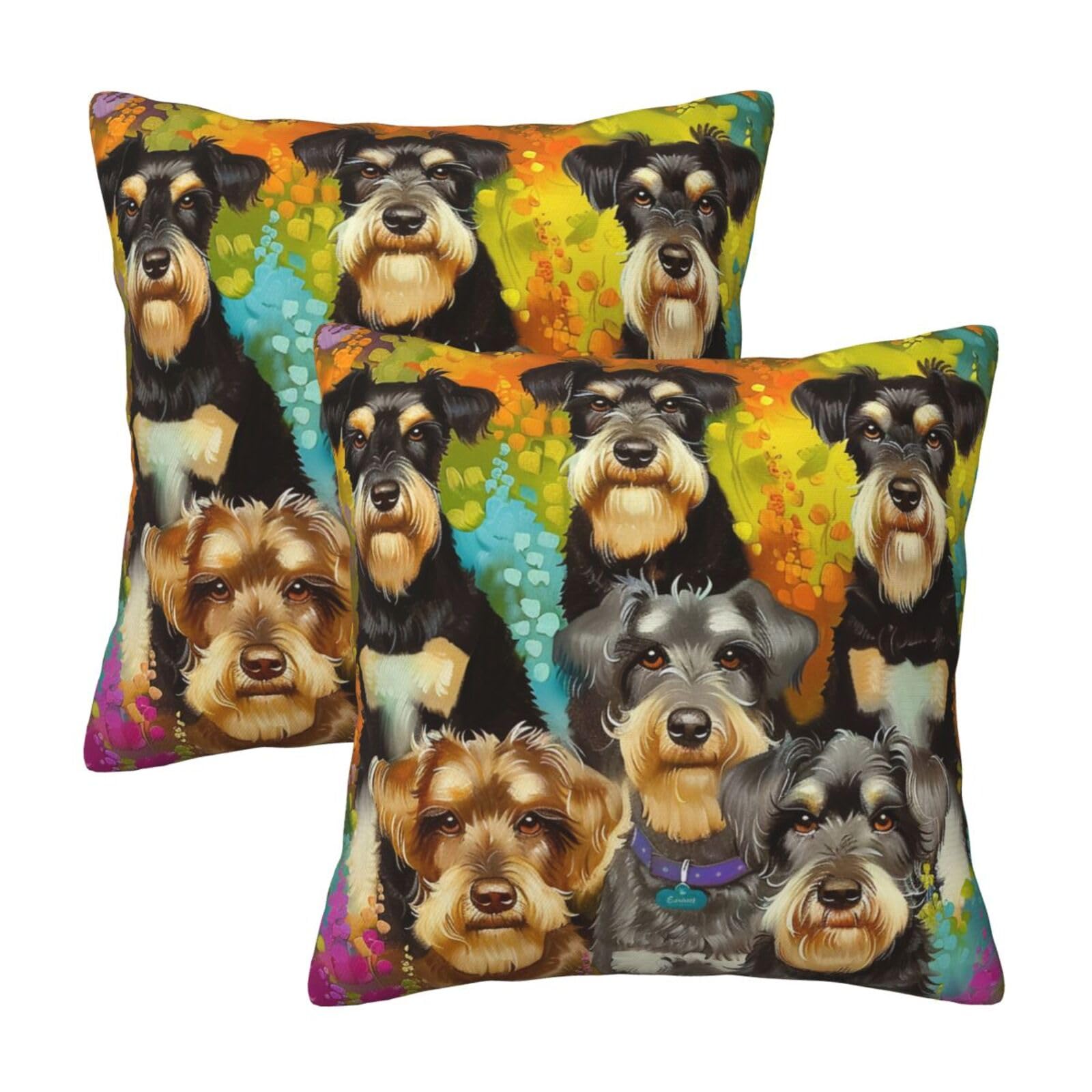 Oil Cute Schnauzer Dogs Throw Pillow Cases 2 Pack Square Pillowcases Soft Pillow Protectors for Couch Livingroom Sofa Bed Office Car,45x45 CM