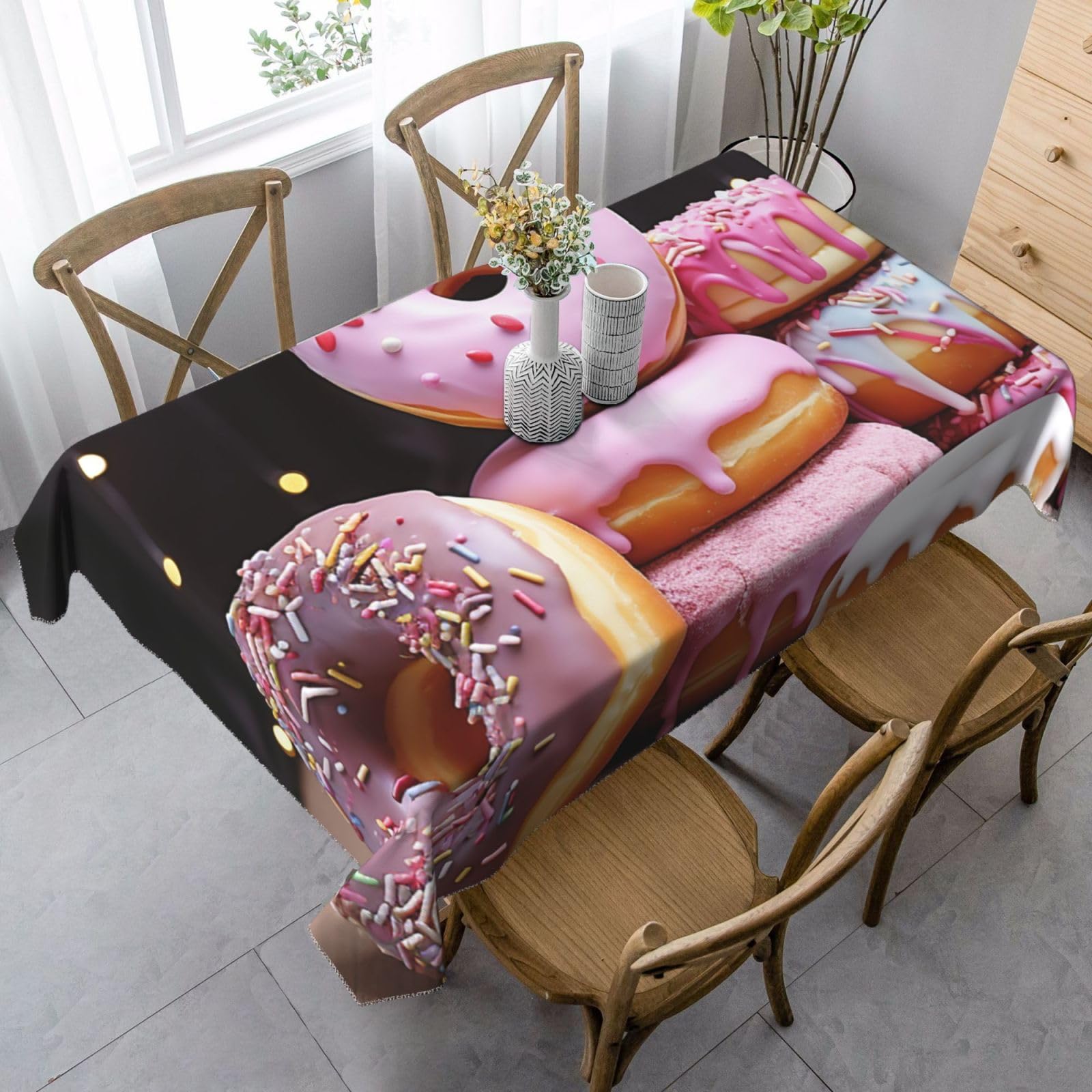 FodPand 35x55 Inch Tablecloth Stain and Wrinkle Resistant Table Cover Rectangular Washable Kitchen Table Cloth for Dinning Room Picnic Patio Party Decor, Donut Cake