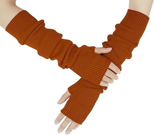 Miniatura 58 de Guantes cálidos de cachemira de brazo largo para mujer, guantes de invierno acogedores sin dedos, calentadores de brazos suaves, gran regalo de Negro