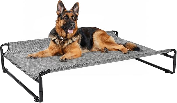 Veehoo Outdoor Elevated Dog Bed, Cooling Raised Dog Beds for Large Dogs | Washable Dog Cot with Headrest Sides, Non-Skid Feet, Breathable Mesh, Cooling Pet Hammock for Indoor or Camping, 47", Silver