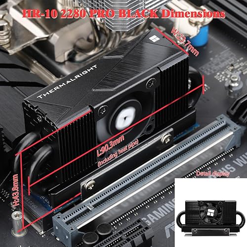 Miniatura 6 de Thermalright HR10 2280 PRO - Disipador de calor SSD negro, disipador de calor de doble cara, con ventilador PWM pequeño y de alta velocidad,