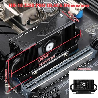 Thermalrlght HR10 2280 PRO Black SSD Heatsink Cooler,Double-Sided Heat Sink,with 45mm Heatpipes AGHP Tochnology,with Thermal Silicone Pad for M.2 2280 SSD Cooling