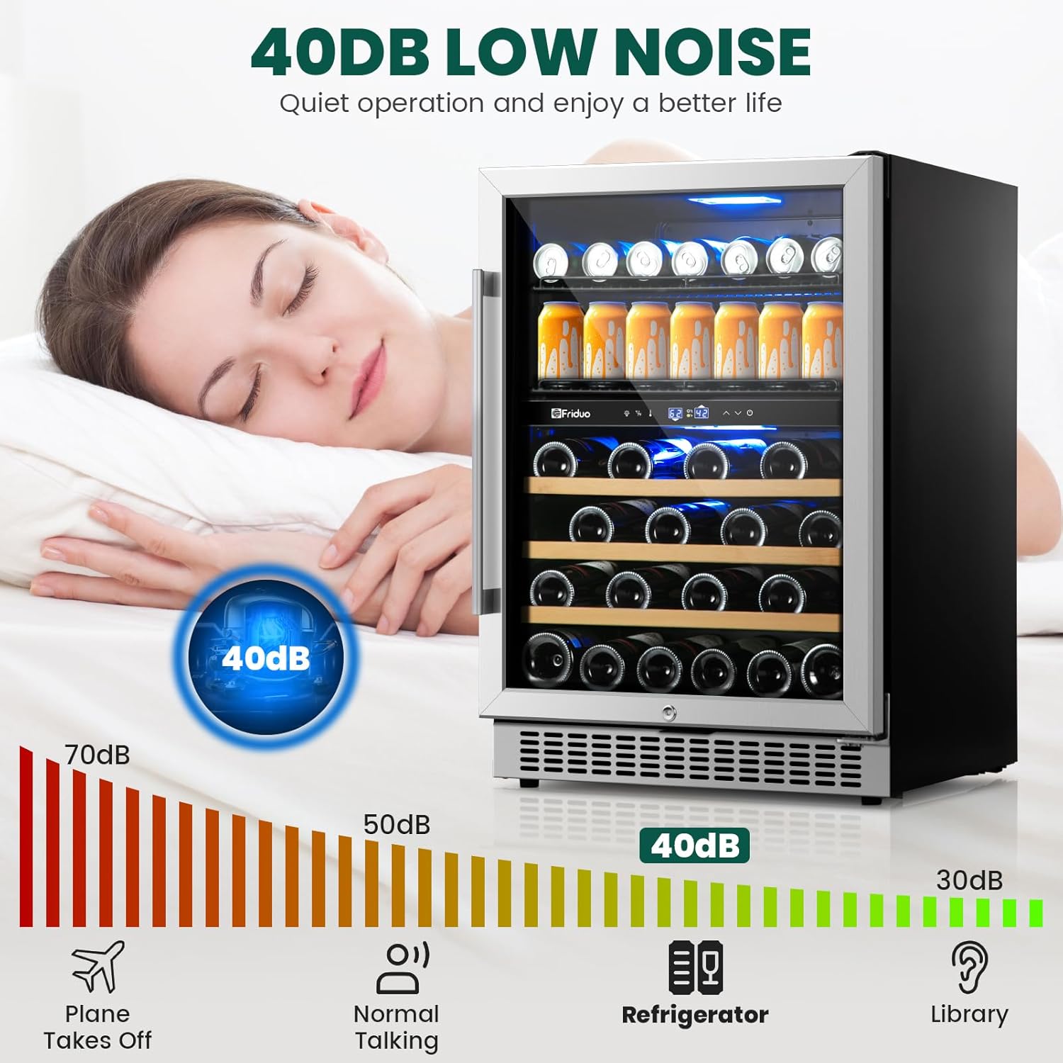 24 Inch Beverage Refrigerator,30 Bottles & 82 Cans Dual Zone Beverage Fridge Built-In or Freestanding With Glass Door for Soda, Wine, Water - For Kitchen, Bar Or Office