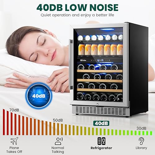 Miniatura 6 de Refrigerador de bebidas de 24 pulgadas, 30 botellas y 82 latas, refrigerador de bebidas de doble zona integrado o independiente con puerta de vidrio