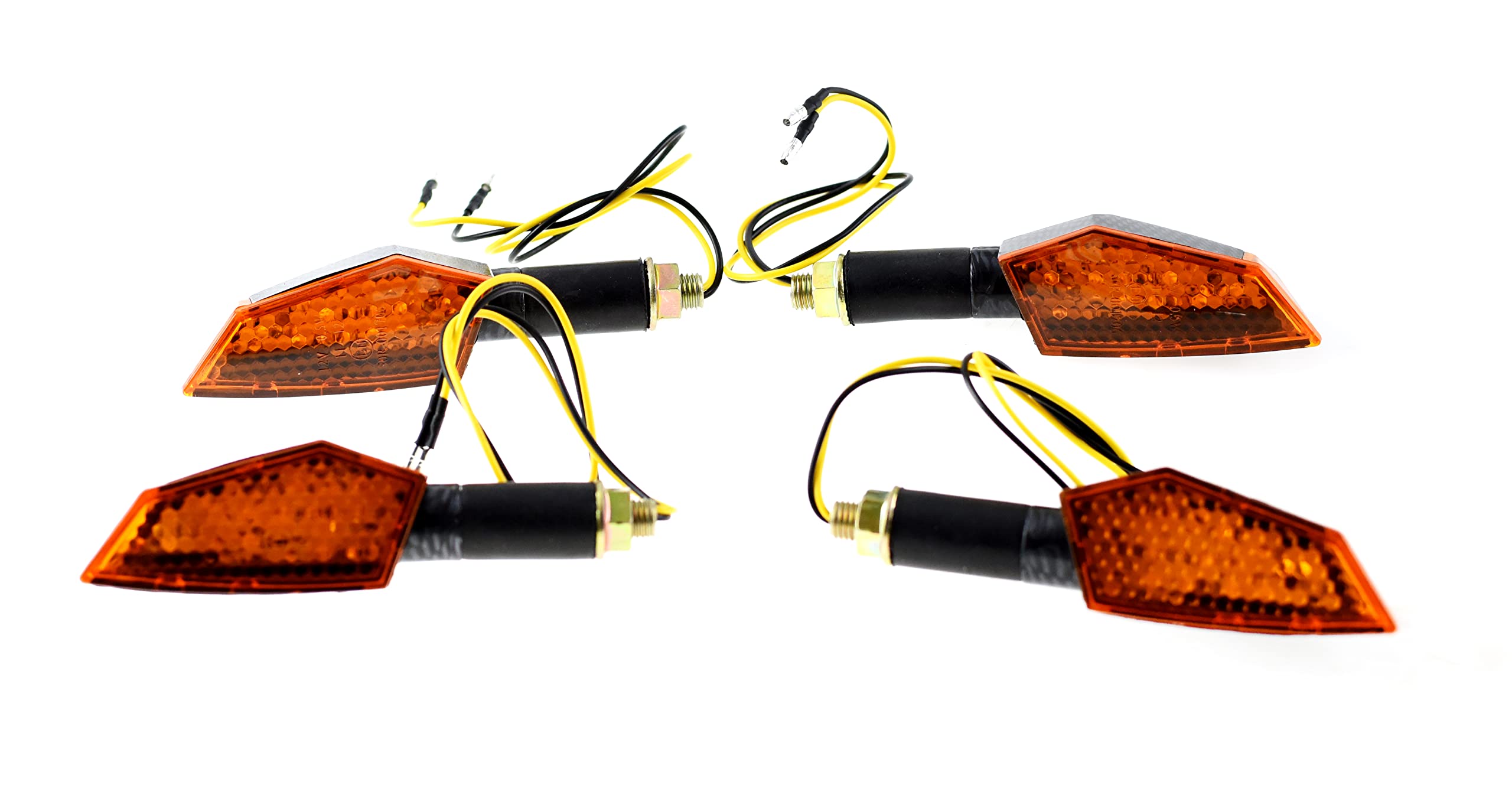 Hi-LevelPair of Mini LED Arrow Shape Universal Motorcycle Indicators Carbon Look Stem, Carbon Look Solid Rear, Clear Lens