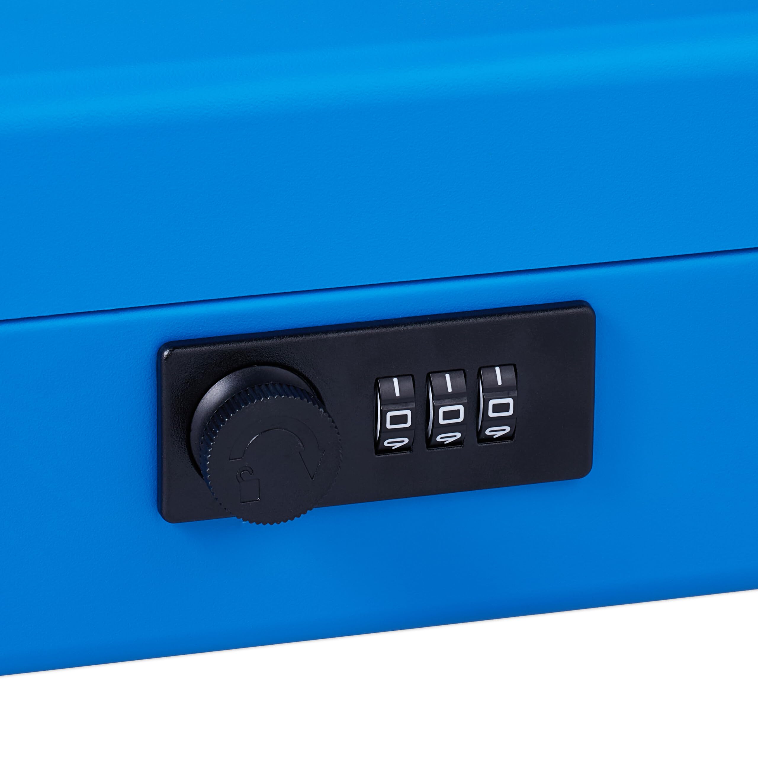 Relaxdays Cassetta con Combinazione Numerica a 3 Cifre, per Banconote, Scomparto per Monete, 8,5x30,5x25 cm, Blu, Ferro