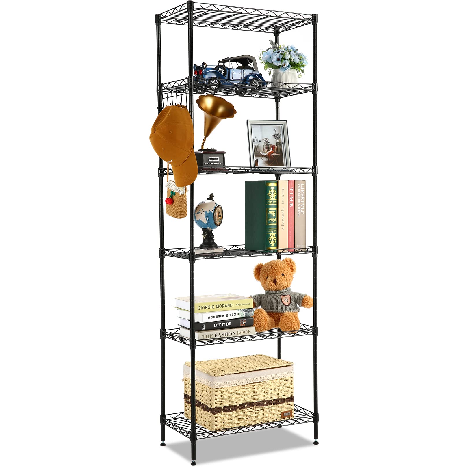 oliote Scaffalatura a 6 Ripiani, Ripiano in Metallo, Scaffale Metallo capacità di carico 100kg, 160 x 54 x 29 cm, Nero