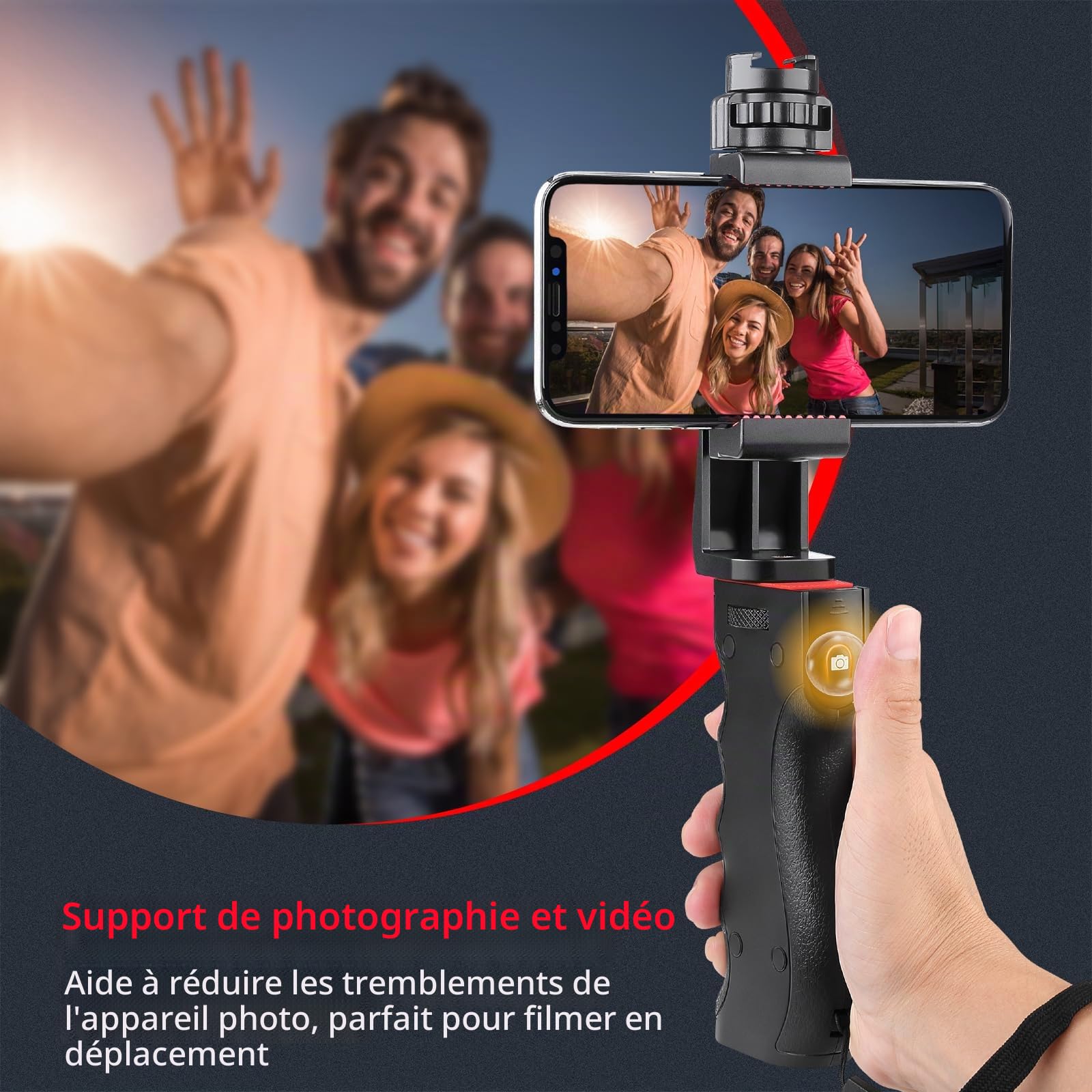 Zeadio Stabilisateur de Smartphone sans Fil, poignée vidéo Vlogging, avec Support de Serrage et obturateur à Distance pour iPhone et téléphone Android et Autres Smartphones