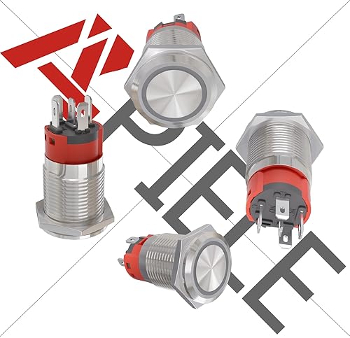 Miniatura 10 de APIELE Interruptor de botón de cierre de 0.63 pulgadas, 12 V CC de encendido y apagado, carcasa negra con cabezal LED de ojo de ángel para orificio