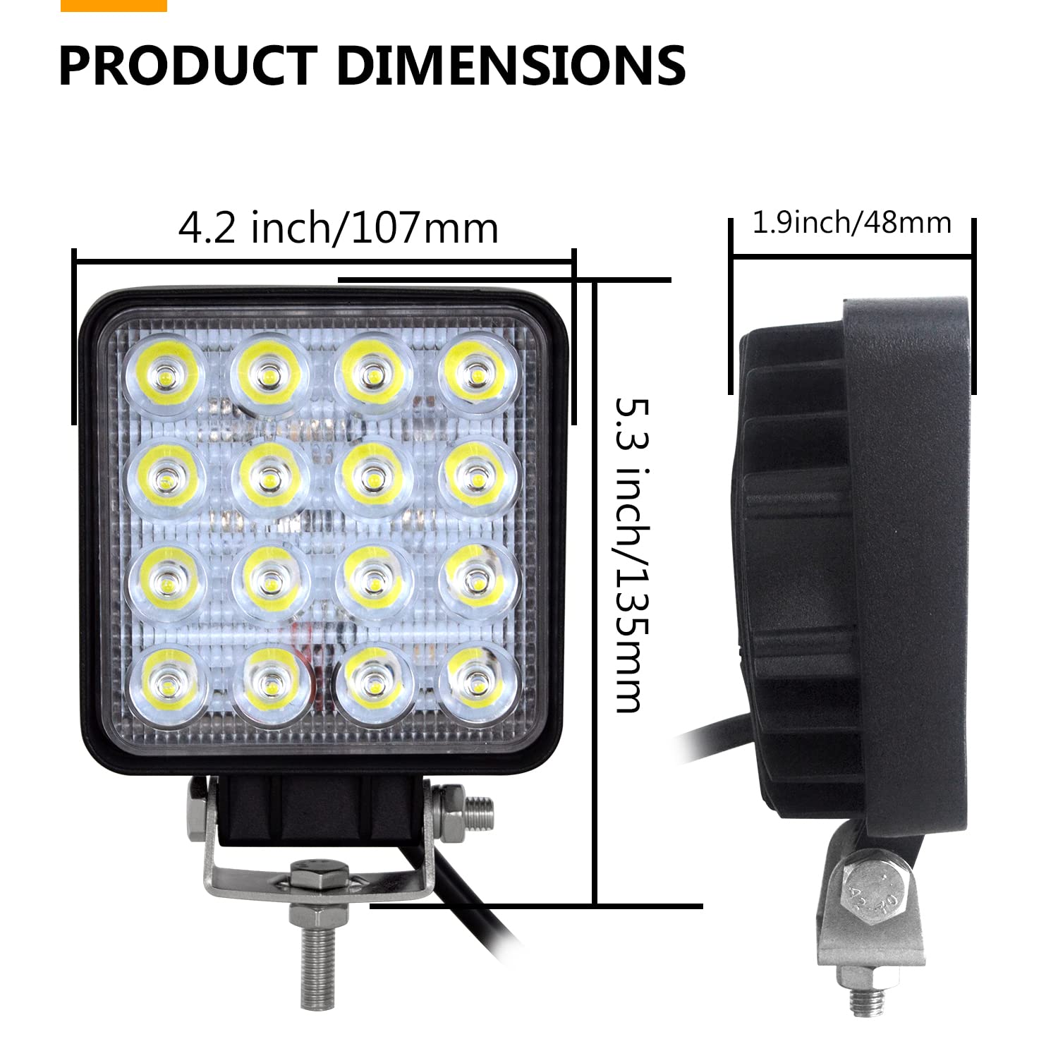 PICAA Reflektor roboczy LED 10 SZTUK 4,2 cala 48 W LED Flood Light Ciągnik 12V-24V 6000K Reflektory LED do ciągników IP68 Wodoodporne światło przeciwmgielne Samochód, SUV, UTV, ATV, Off-road,