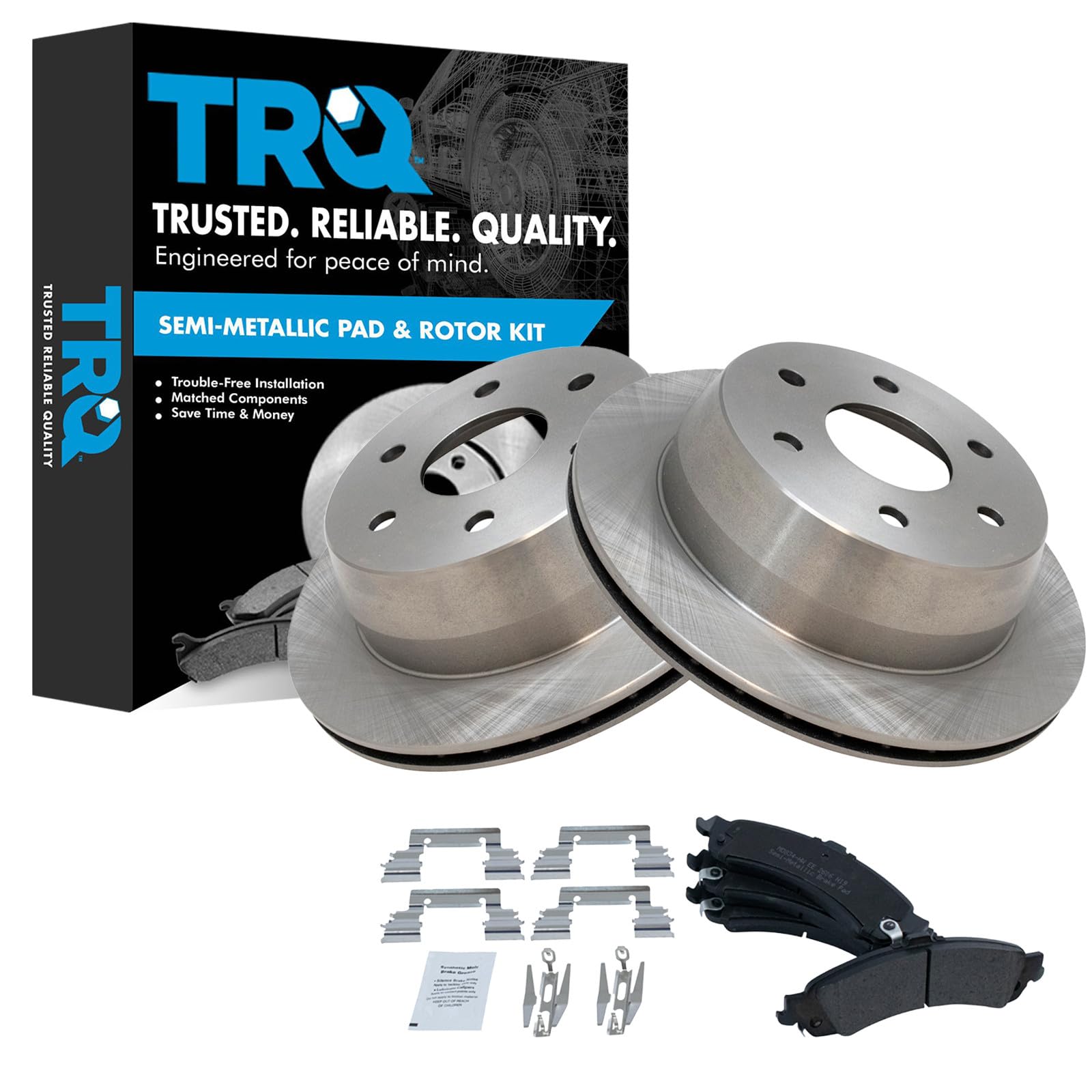 TRQ Rear Brake Pad and Rotor Set Semi Metallic Compatible with 2000-2001 Chevrolet Suburban 1500 GMC Yukon XL 1500 2003 GMC Sierra 1500