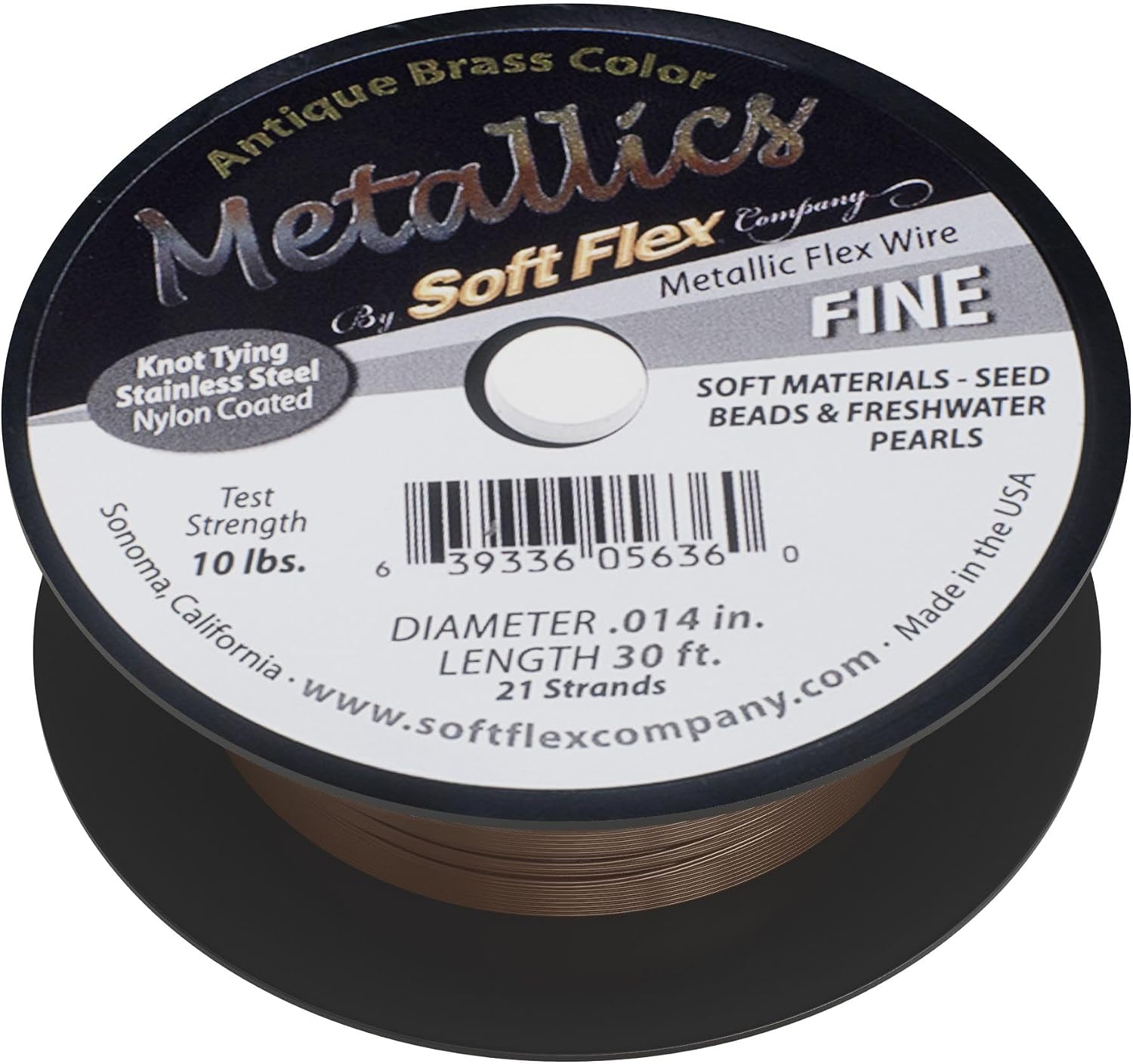 Soft Flex Non-Tarnishing Bead Stringing Jewelry Making Wire, 21 Strands of Braided Stainless Steel Beading Wire, .014 Fine Diameter, 30 ft Antique Brass Nylon Color Coating