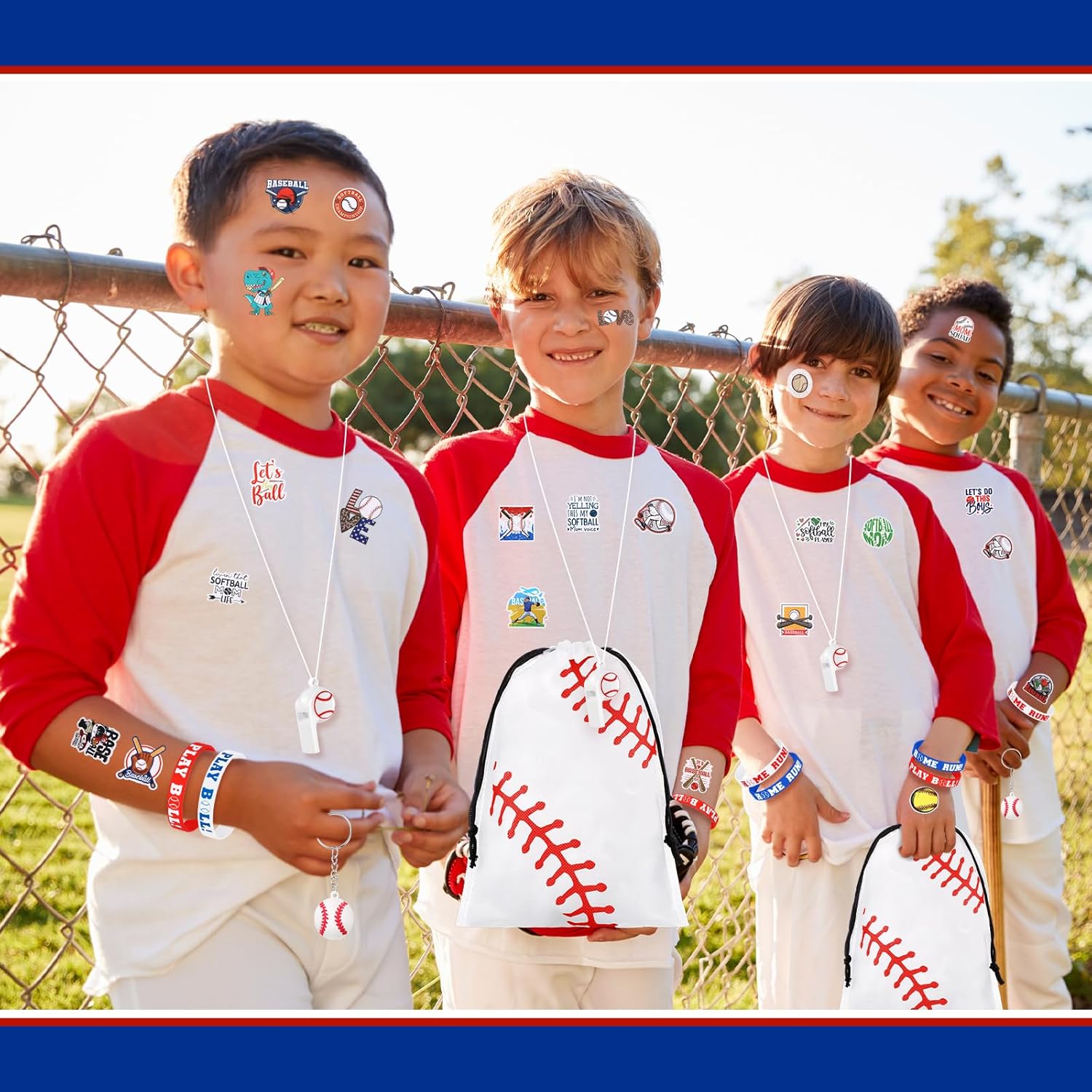 Aoriher 194 Pcs Baseball Party Favors Set - Silicone Bracelet, Car Keychain, Whistle for Girls & Boys Birthday Gifts - Sport Themed Party Supplies - Image 7