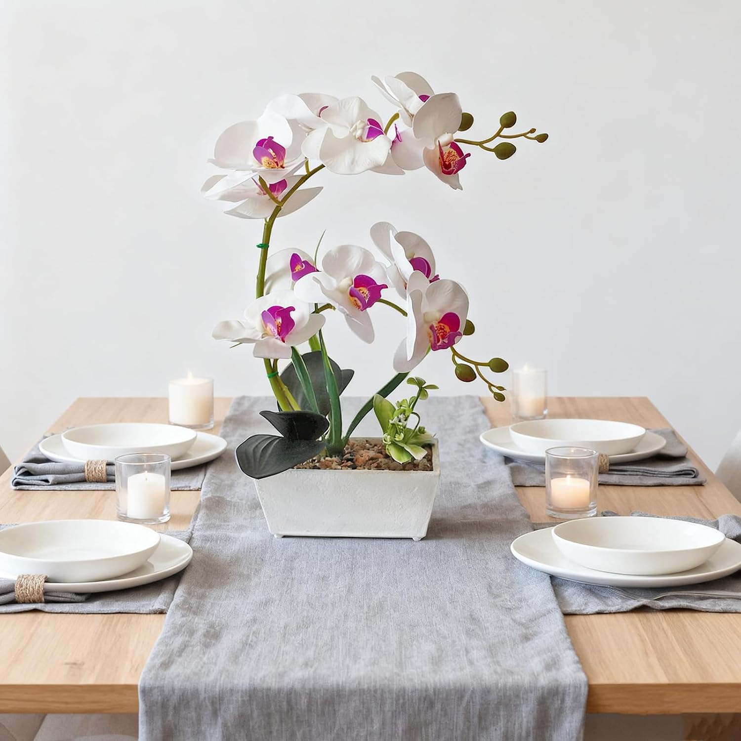 White Orchids Artificial Flowers Fake Orchid in Pot Phalaenopsis Flower Large Faux Orchid Plant Real Looking Fake Flowers Table Decor for Living Room Centerpieces Indoor Bathroom Plants