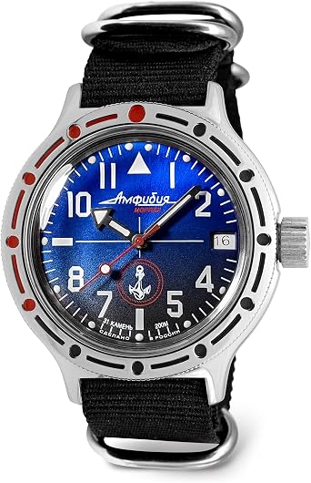 VOSTOK | Mens Naval Infantry Amphibian Automatic Self-Winding Russian Military Diver Watch | WR 200 m | Fashion | Business | Casual Mens Watches | Model 420957