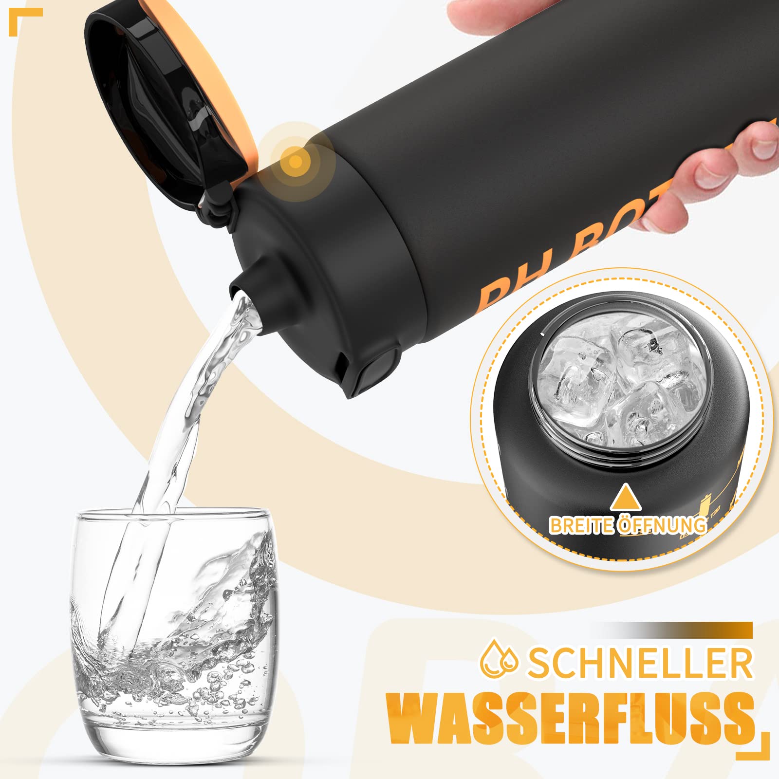 VINSUN Bouteille D'eau 1L Blanc - Sans BPA, Anti-Fuite, Facile à Ouvrir