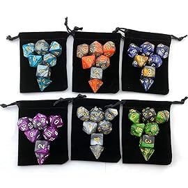 SmartDealsPro Double-Colors Polyhedral Dice Sets with Pouches for D&D DND RPG MTG Dungeon and Dragons Table Board Roll Playing Games D4 D6 D8 D10 D% D12 D20 (6-Color Sets)