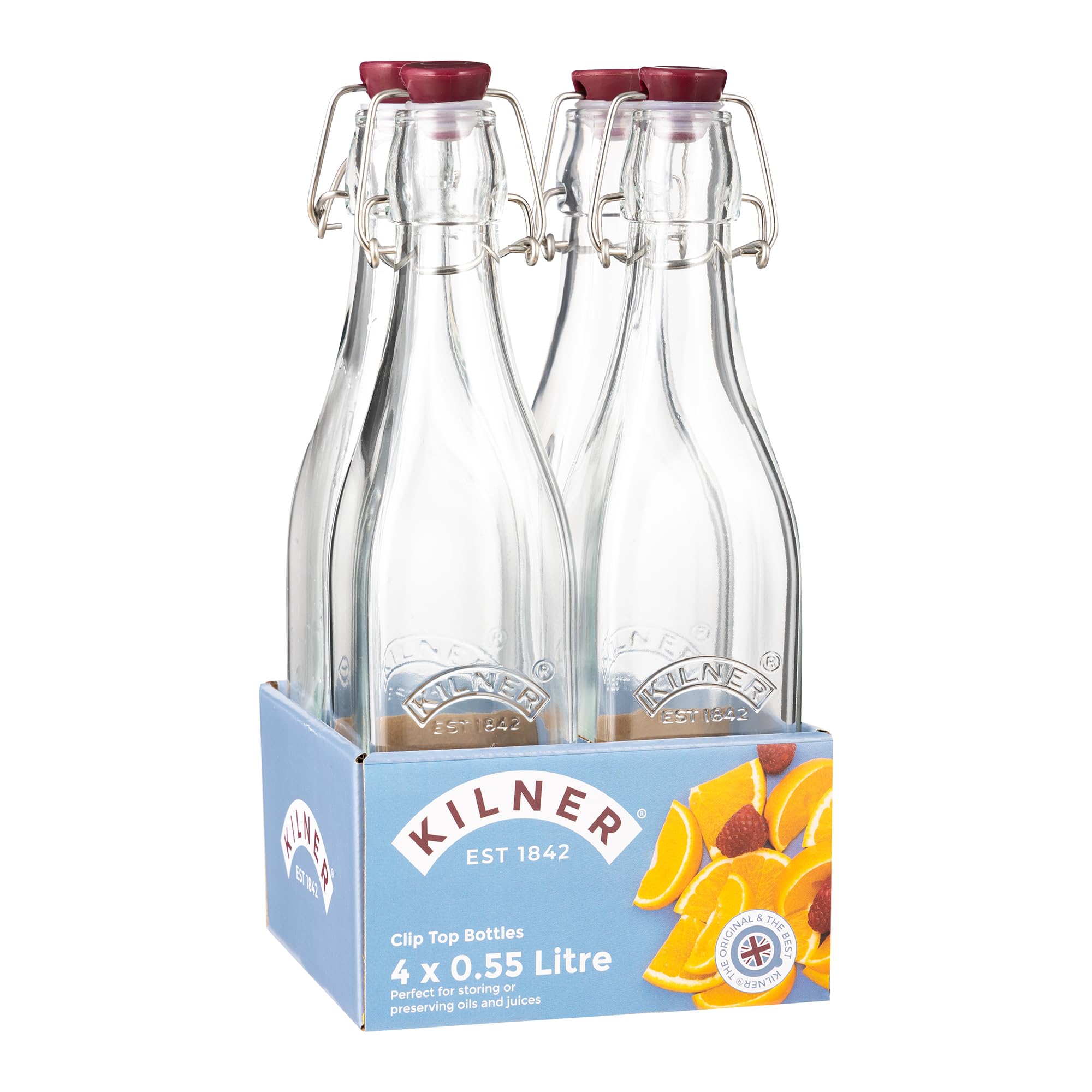 Kilner Clip Top Square Bottle 0.55 Litre Tray of 4