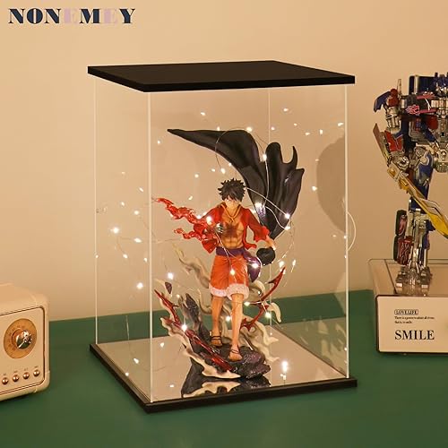 Miniatura 2 de NONEMEY Vitrina de acrílico transparente con dos tipos de luces para 1000% Pop Mart, modelo a prueba de polvo, caja organizadora, vitrina para