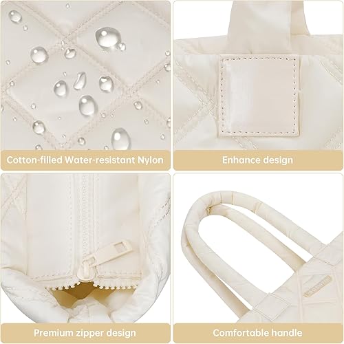 Miniatura 6 de Bolsa de mano acolchada para mujer con cremallera, bolsa de trabajo ligera acolchada con compartimento para laptop, bolsa de hombro, bolso de mano