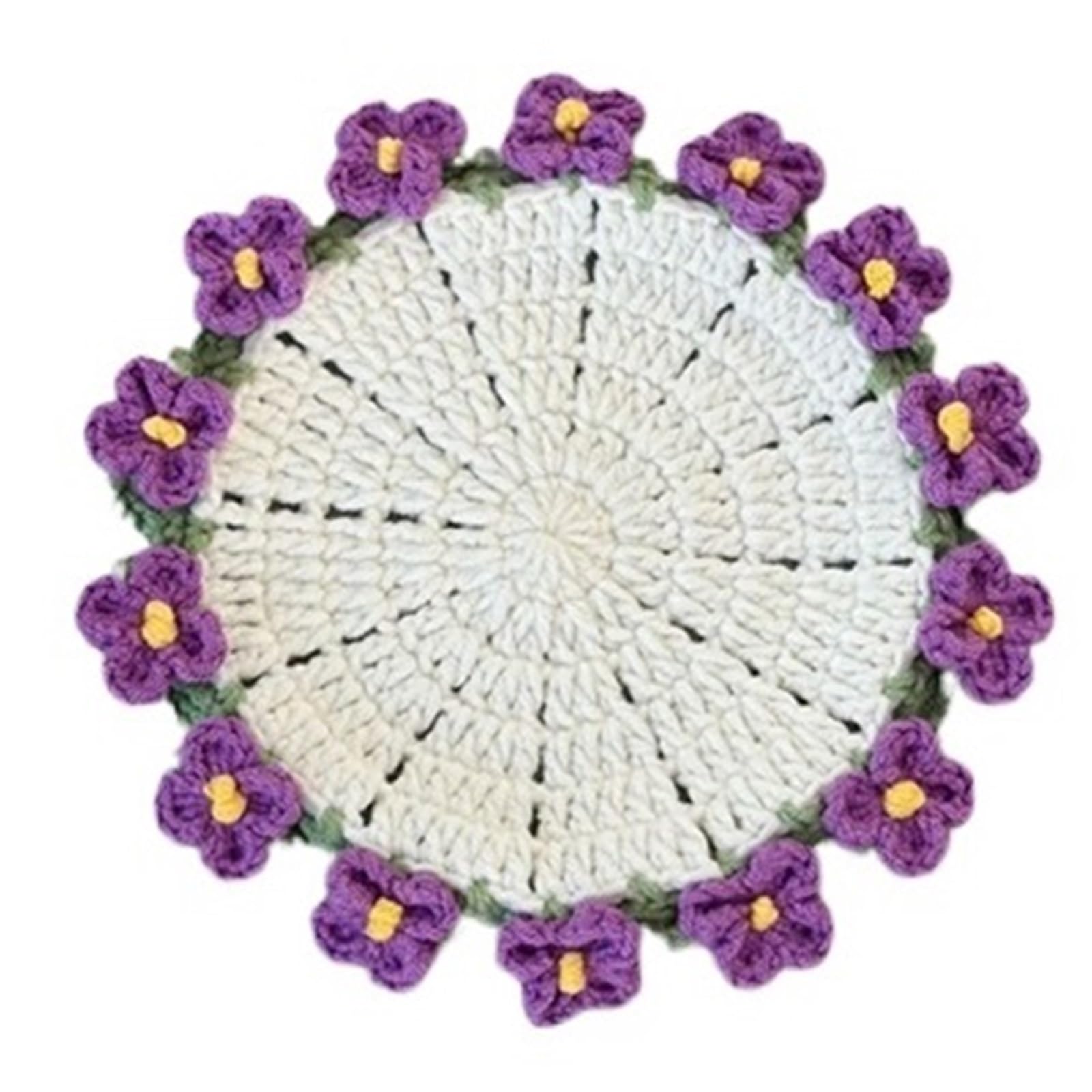 3Pcs Crochet Coaster Flower Handmade Knitted Bouquet Placemat Cup Pod Coffee Mug Mat for Cap(Color2)