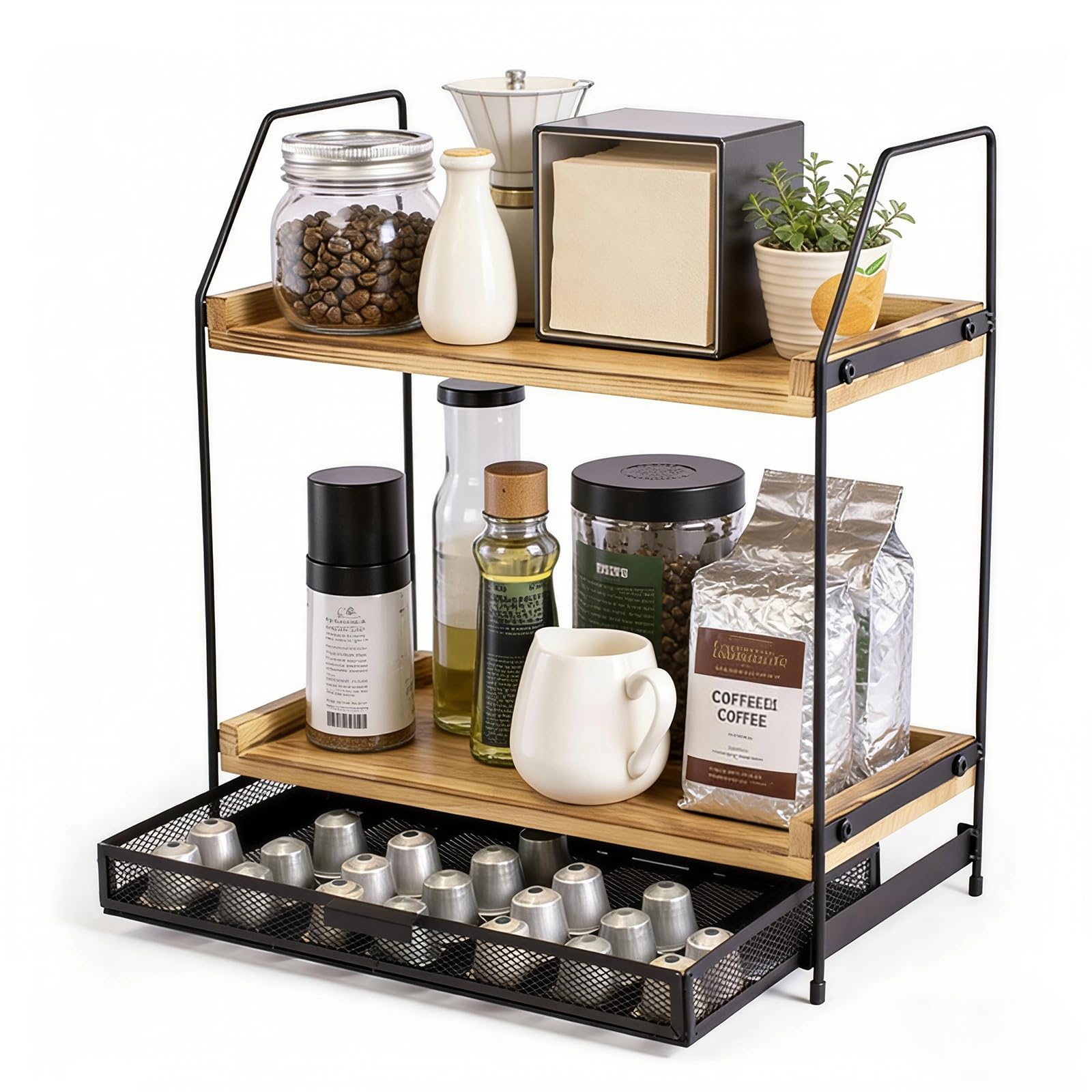 Aolawco 2-Tier Tea & Coffee Station Organizer with Slide Out Pods Drawer — image 1