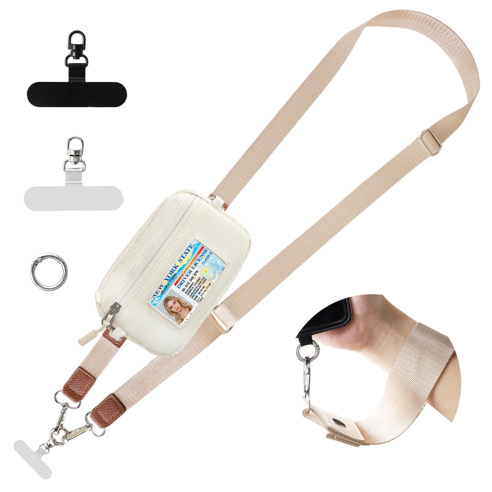 FUVLIFE Clip and Go Strap for Phone with Wallet Crossbody, Cell Phone Lanyard for Women Men, Adjustable Phone Strap with Detachable RFID Wristlet