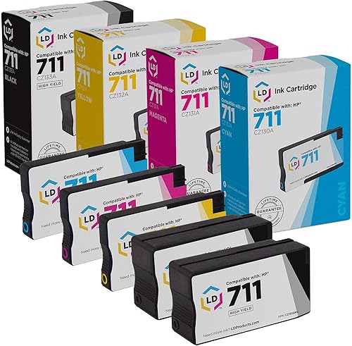 LD Productos Cartucho de tinta remanufacturado de repuesto para HP 711 (2 negros, 1 cian, 1 magenta, 1 amarillo, paquete de 5) para uso en