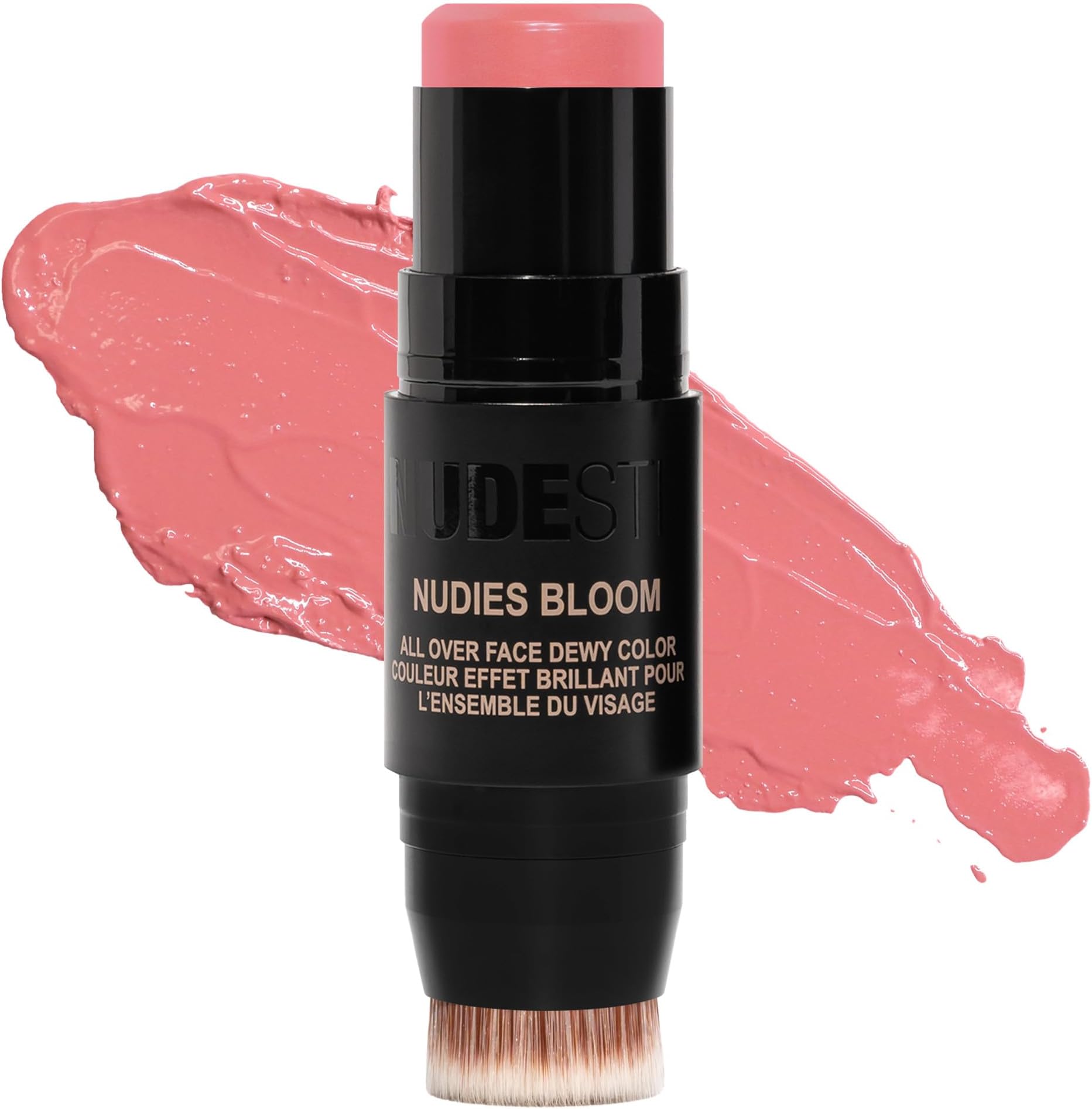 Nudestix Nudies Bloom All Over Dewy Color – 3-in-1 Cream Blush Stick for Cheeks, Eyes & Lips with Built-In Brush | Sheer, Glossy Finish | Vegan, Long-Wear, Multi-Use Makeup