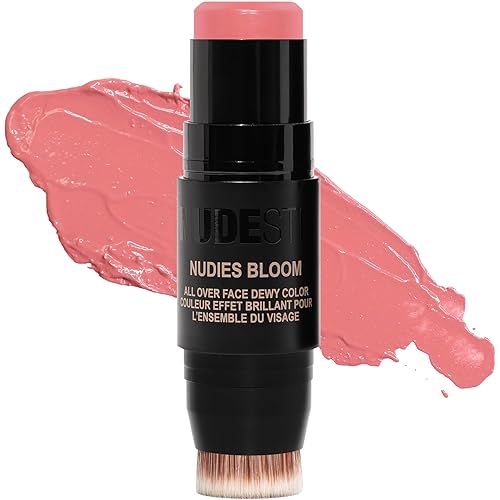 Nudestix Nudies Bloom All Over Dewy Color – 3-in-1 Cream Blush Stick for Cheeks, Eyes & Lips with Built-In Brush | Sheer, Glossy Finish | Vegan, Long-Wear, Multi-Use Makeup