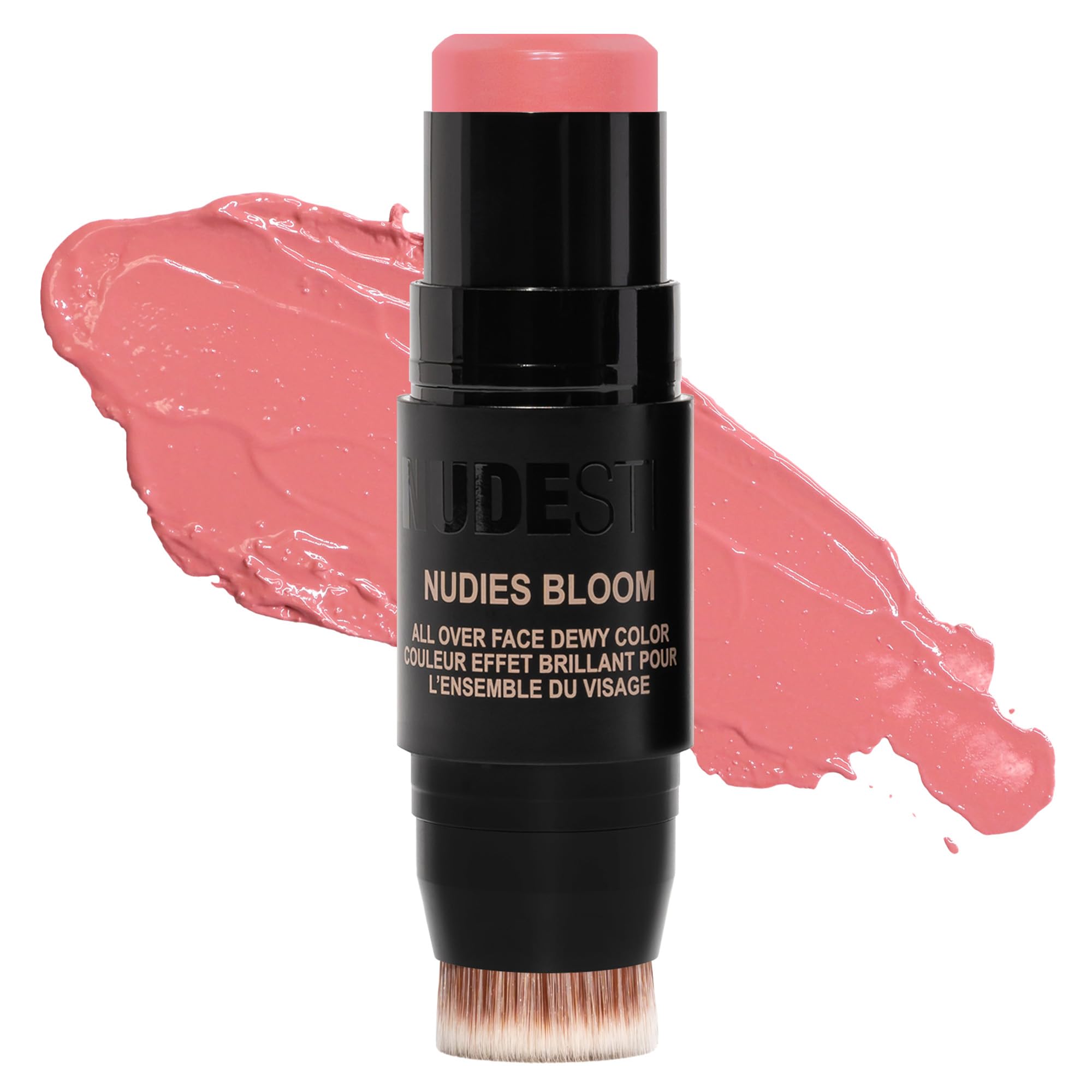 NudeStix Nudies Bloom Blush Stick w/Blending Brush, 3-in-1 Dewy Color for Cheeks, Eyes, Lips, Brightening Balm Makeup for Natural Healthy Glow, Glossy Finish, 0.25 oz (7g) (Cherry Blossom Babe)