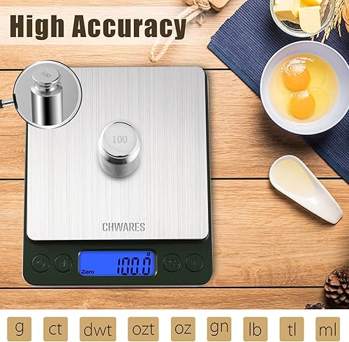 Miniatura 2 de CHWARES Báscula de alimentos, báscula de cocina recargable con bandejas de 105.82 oz0.00 oz, pequeña escala con función de tara, báscula digital