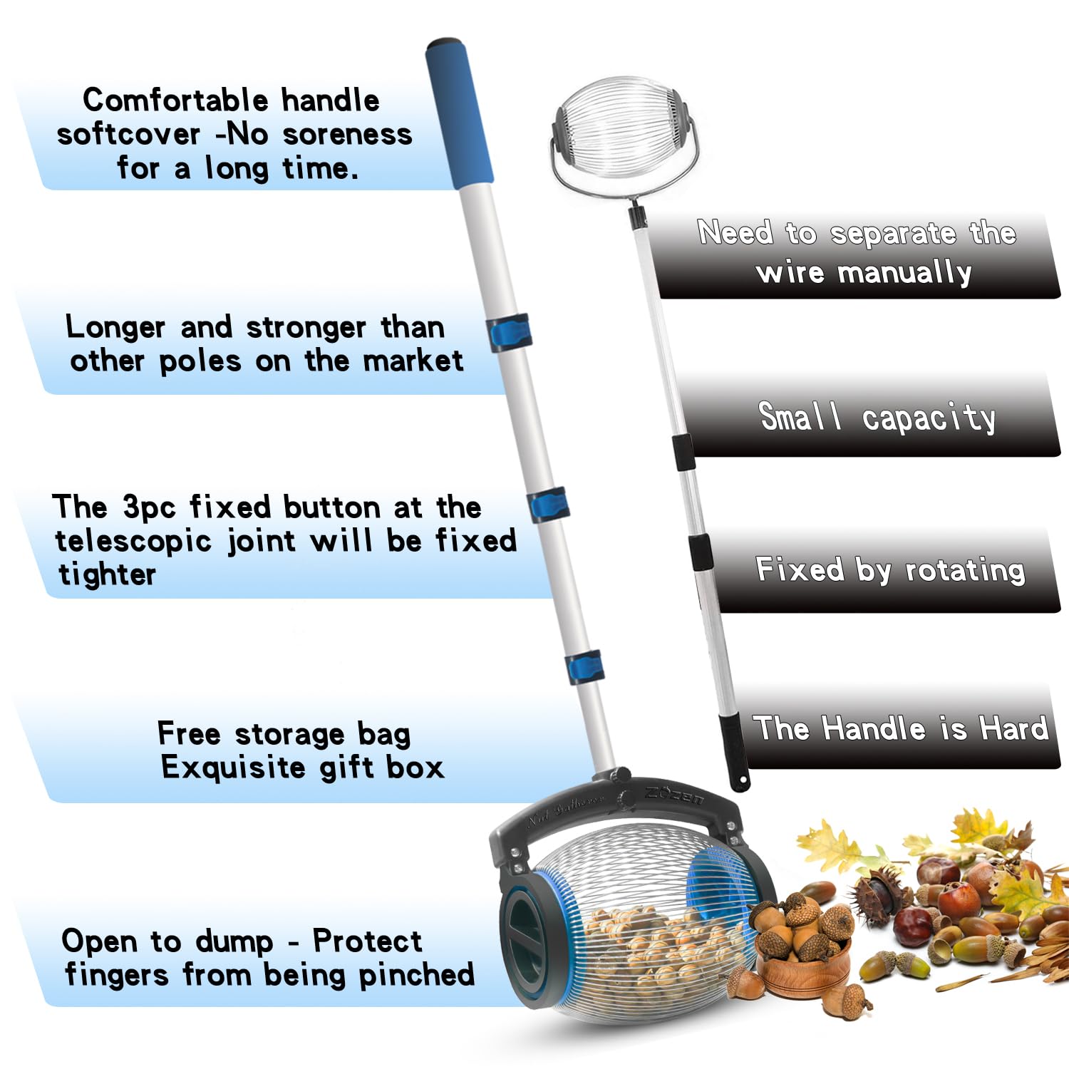 Praktischer Nusssammler - Einfach Eicheln, Kastanien & Golfbälle Aufsammeln