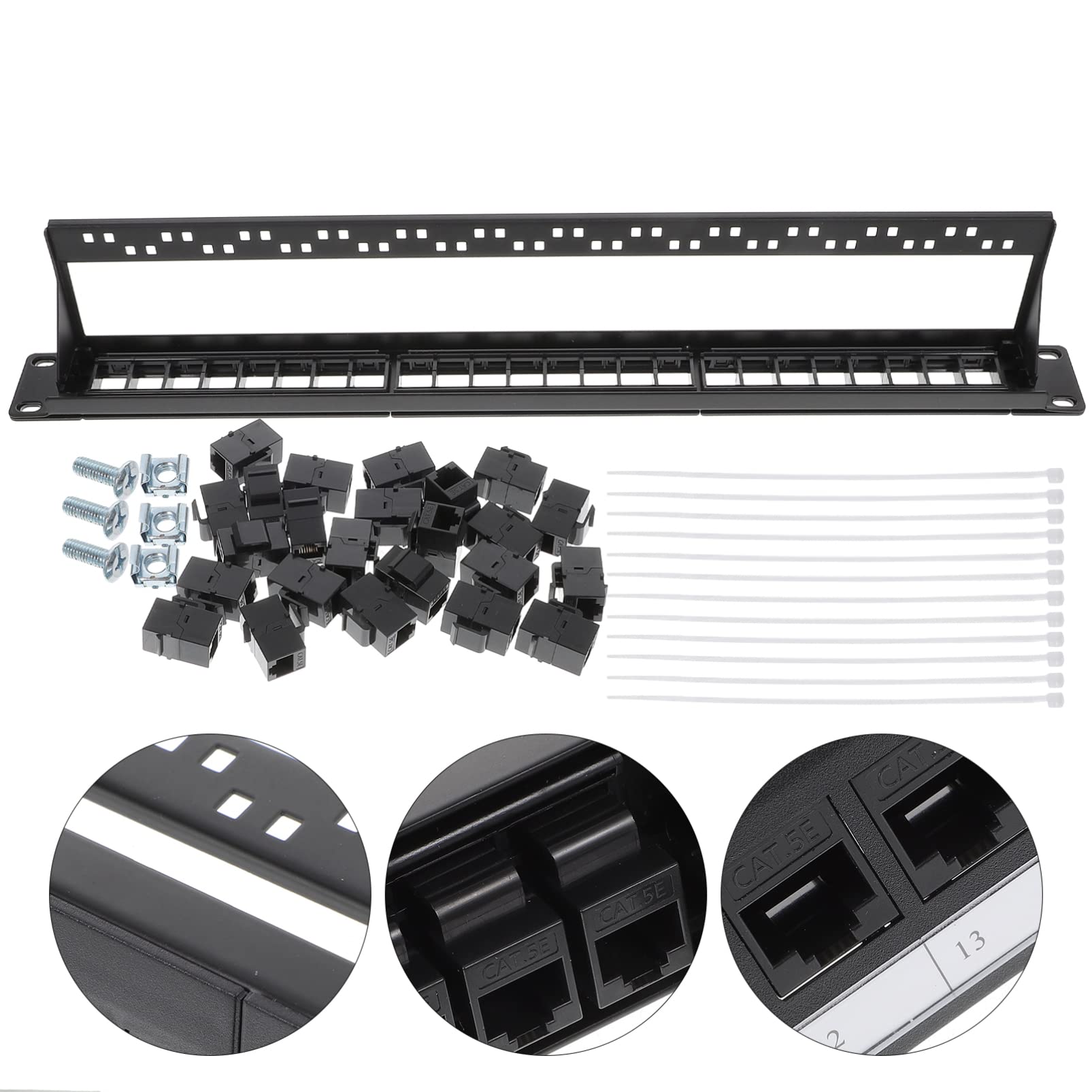 Panneau de Brassage Cat5e 24 Ports Noir en Plastique pour Câblage