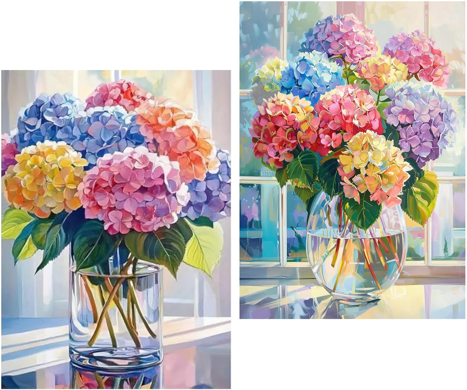 Amyaker ダイヤモンドアート キット 四角いビーズ 全面 2個セット ダイアモンドビーズ絵画キット DIY 手作り絵画 モザイクアート 5D モザイクアート ダイヤモンド塗装 全面貼り付けタイプ 30x40cm アジサイ