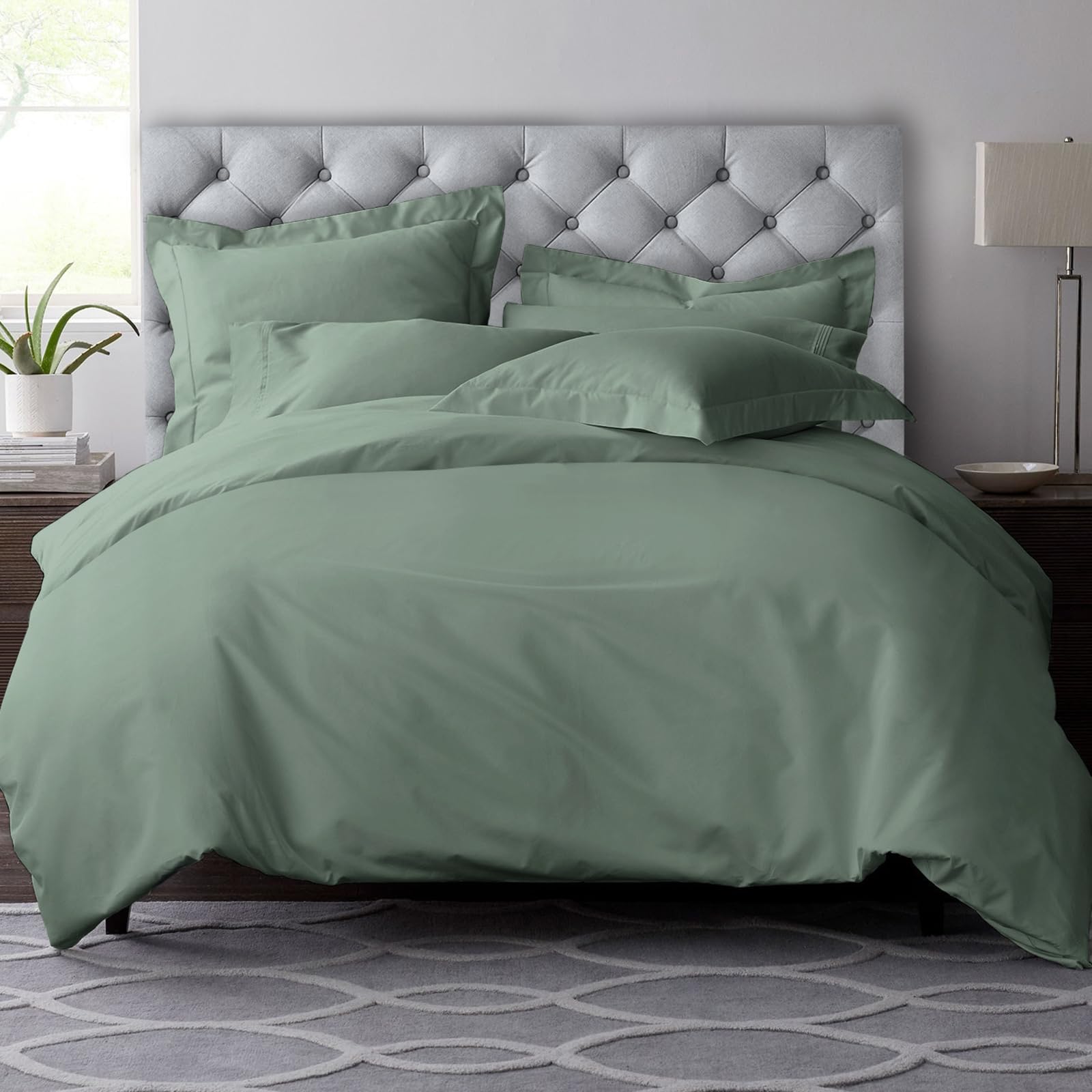 Pizuna Pure Combed Cotton Duvet Cover Set Seafoam Sage, 600 Thread Count 100% Long Staple Cotton Superking Duvet Cover 260x220cm, Sateen Quilt Cover with Button Closure (Bedding Duvet Sets)
