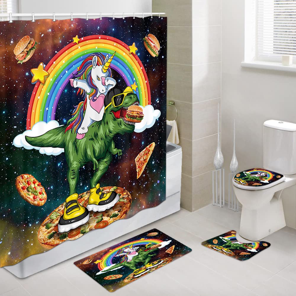 Bonita cortina de ducha para niños con alfombrilla de baño de espuma viscoelástica, alfombras de baño antideslizantes y cubierta p