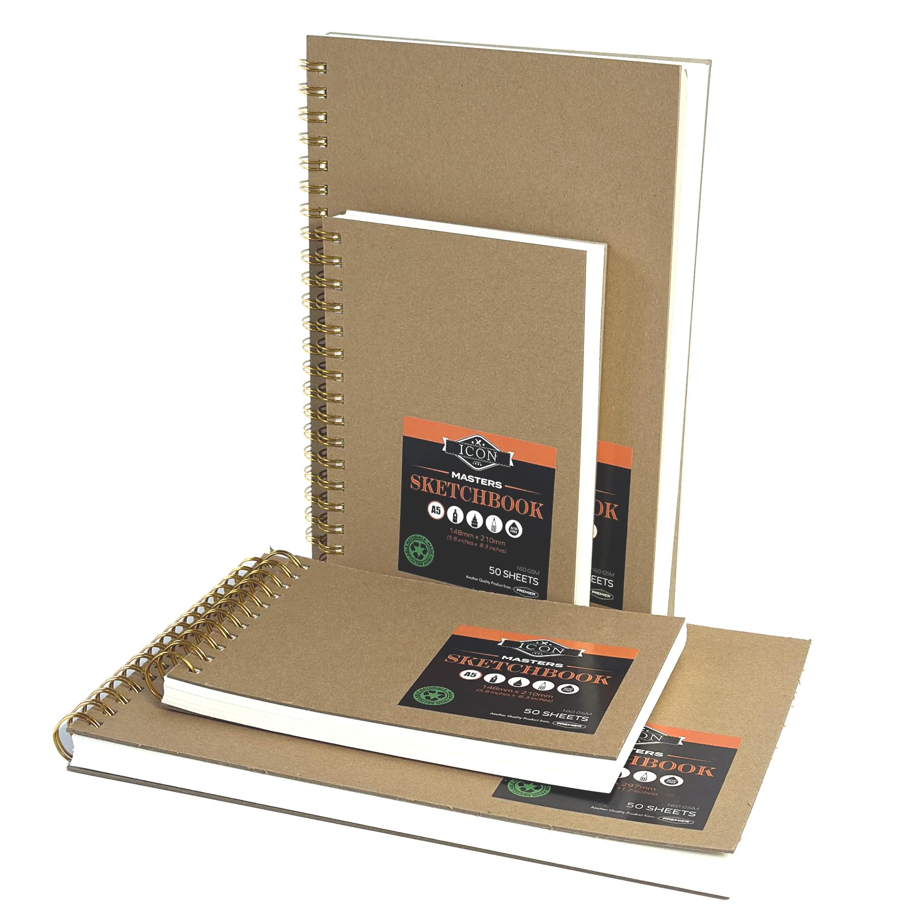 Spiral Sketchbook A4 OR A5 Portrait Landscape Drawing Book Art Crafts Sketchpad Kraft Natural Brown Cover 160gsm Paper Sheets (A4 - Portrait)
