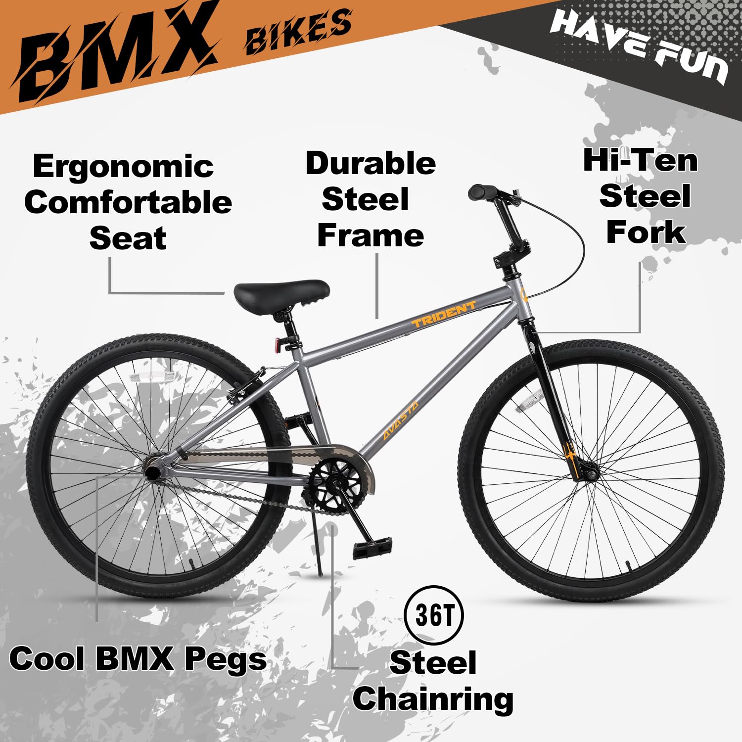 AVASTA 24 26 Zoll BMX Fahrräder Freestyle für Anfänger und Fortgeschrittene mit 2 Pegs Trick Cycling und Professional Riding