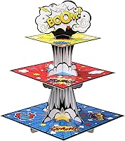 Vista 1 de Zopeal Soporte para cupcakes de héroe de 3 niveles, decoración de cumpleaños, torre de magdalenas, torre de acción, soporte para postres, exhibición