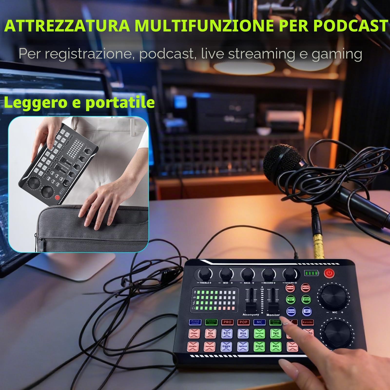 Scheda Audio Professionale per Suono Dal Vivo, Mixer Audio e Interfaccia Audio con Effetti Mixer DJ, Cambia Voce - Attrezzatura da Studio per Streaming/Podcasting/Gaming