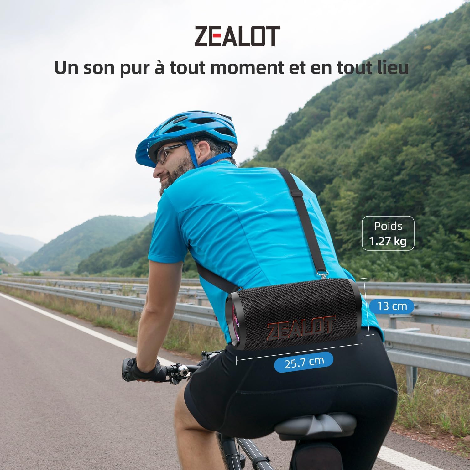 ZEALOT Enceinte Bluetooth Portable avec lumière LED, Enceinte d'extérieur sans Fil, Son Puissant de 50W, Autonomie 30 hrs, Port AUX, USB, Carte TF, Étanchéité IPX6 pour Fêtes Voyage Extérieur