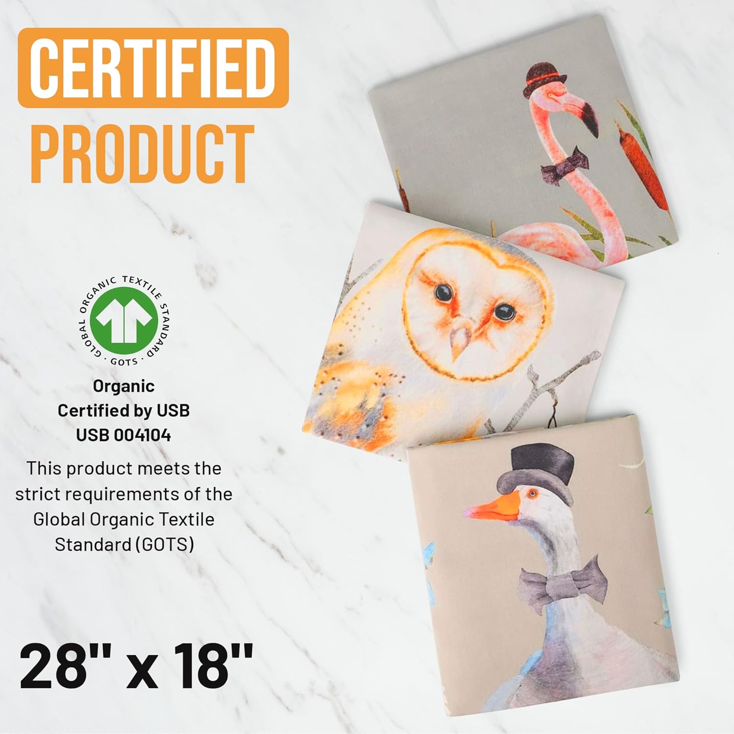 GOTS Organic Cotton Kitchen Towels, Set of 3 (18 x 28 in) | Printed Tea Towels & Dish Towels | Soft, Absorbent, Quick-Dry | Hanging Loop - Image 5